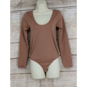 Sofia Vergara Womens Size Medium Long Sleeve One Piece Body Suit Taupe Brown